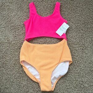 NWT old navy orange and pink cutout one piece swimsuit with SPF 50